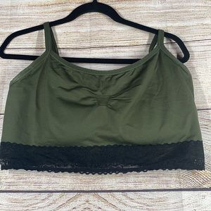 Torrid Olive Green Black Lace Trim Wireless Bralette Adjustable Straps  3XL D/DD